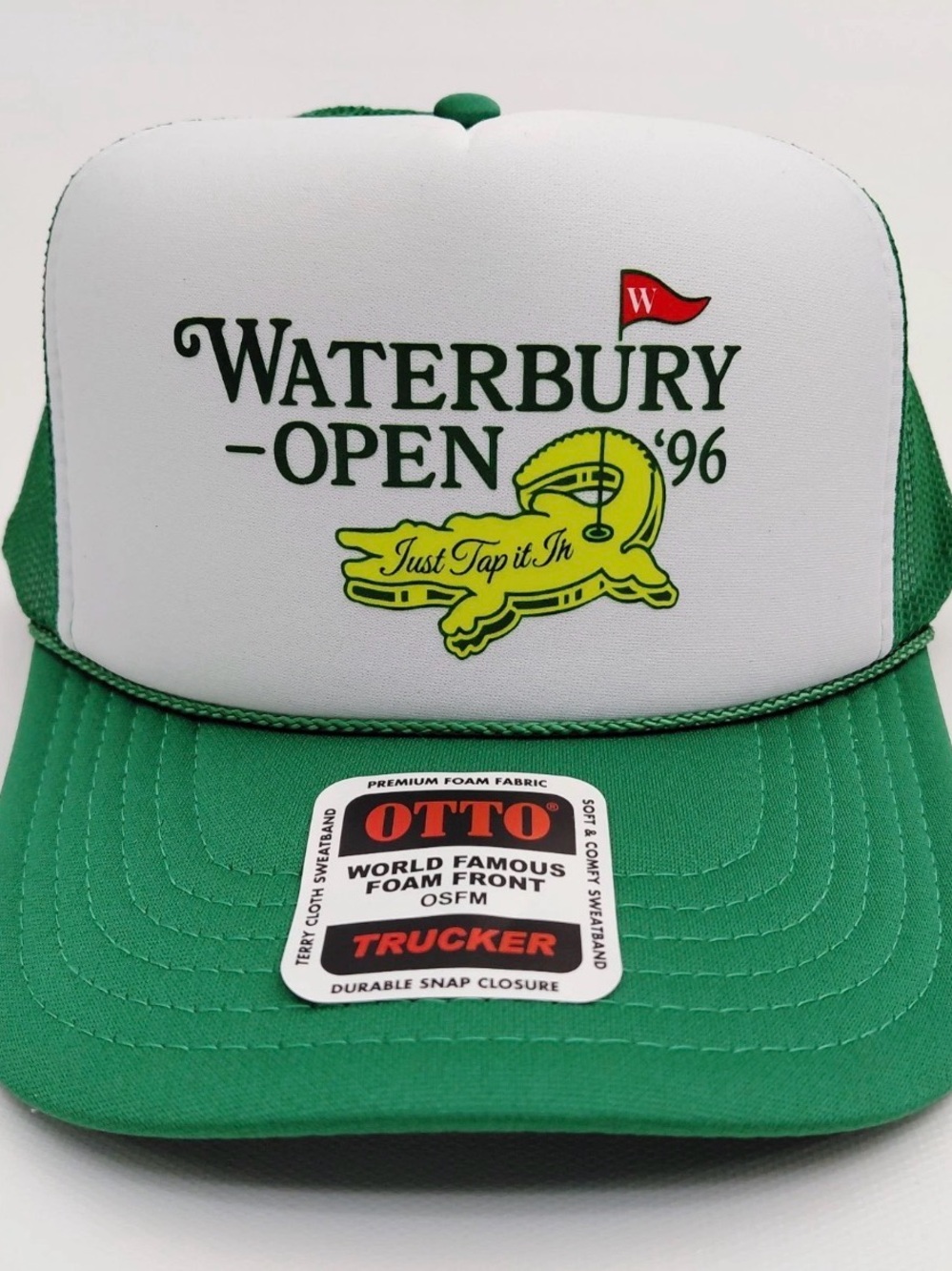 Waterbury Open 96 Cap Hat Foam Trucker Mesh Snapback Green & White